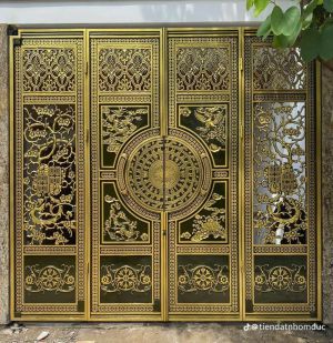 Cổng nhôm đúc 4 Cánh Trống Đồng Sen